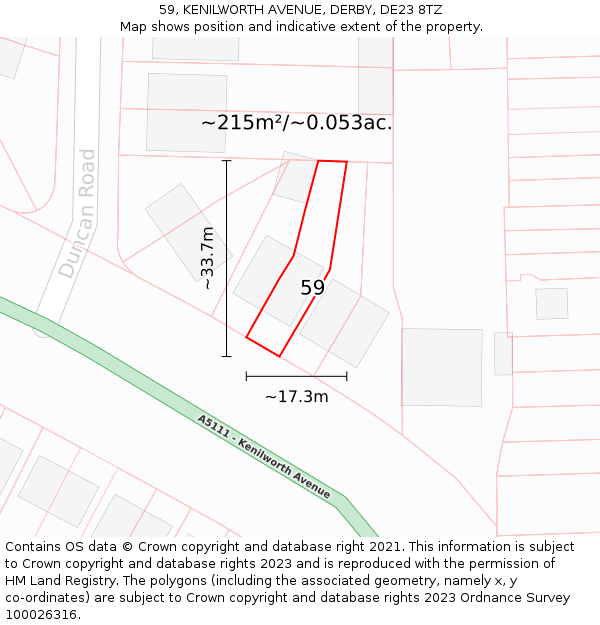 59, KENILWORTH AVENUE, DERBY, DE23 8TZ: Plot and title map