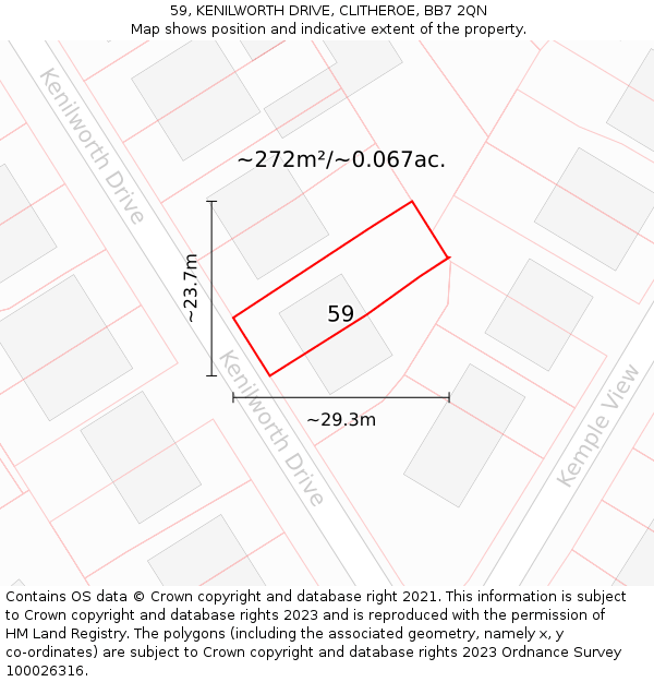 59, KENILWORTH DRIVE, CLITHEROE, BB7 2QN: Plot and title map