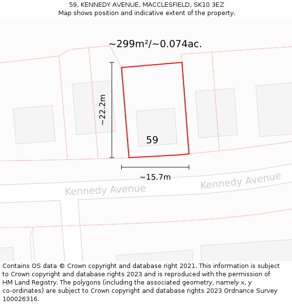 59, KENNEDY AVENUE, MACCLESFIELD, SK10 3EZ: Plot and title map