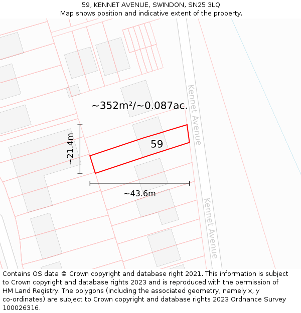 59, KENNET AVENUE, SWINDON, SN25 3LQ: Plot and title map