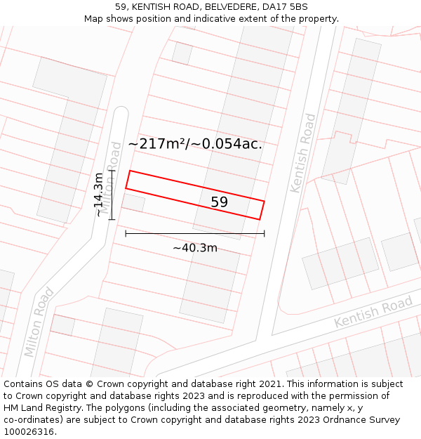 59, KENTISH ROAD, BELVEDERE, DA17 5BS: Plot and title map