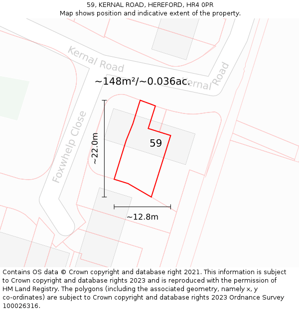 59, KERNAL ROAD, HEREFORD, HR4 0PR: Plot and title map