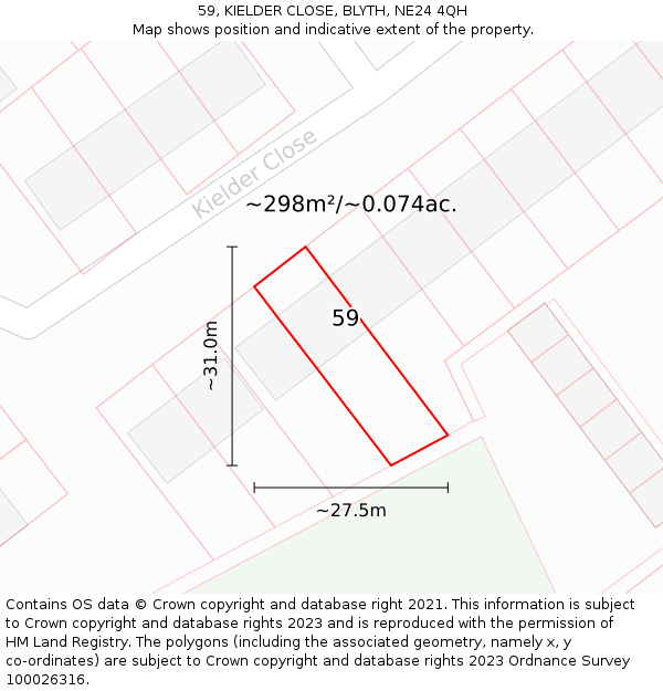 59, KIELDER CLOSE, BLYTH, NE24 4QH: Plot and title map