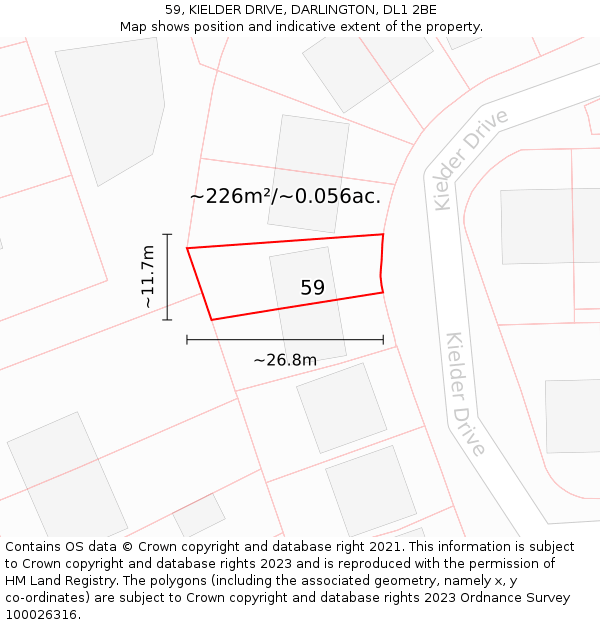 59, KIELDER DRIVE, DARLINGTON, DL1 2BE: Plot and title map