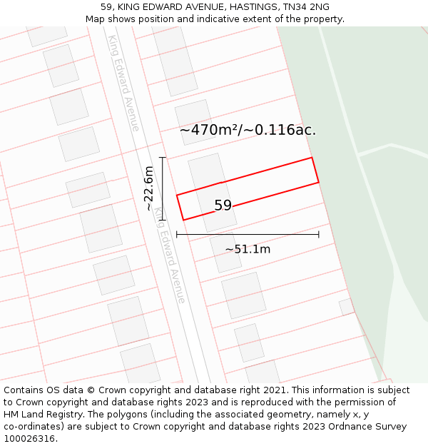 59, KING EDWARD AVENUE, HASTINGS, TN34 2NG: Plot and title map