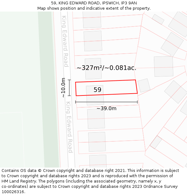 59, KING EDWARD ROAD, IPSWICH, IP3 9AN: Plot and title map