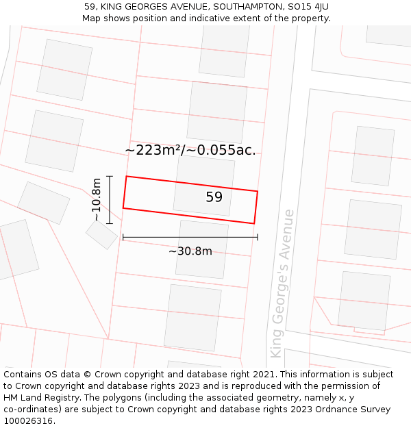 59, KING GEORGES AVENUE, SOUTHAMPTON, SO15 4JU: Plot and title map