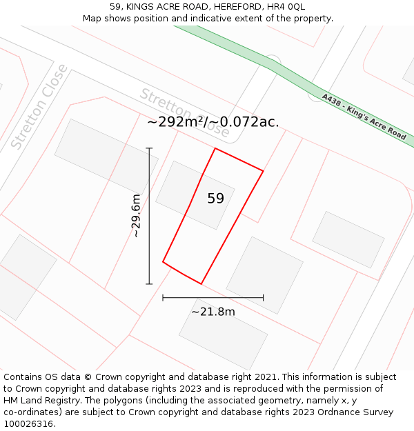 59, KINGS ACRE ROAD, HEREFORD, HR4 0QL: Plot and title map