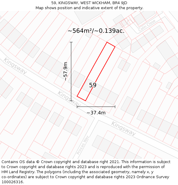 59, KINGSWAY, WEST WICKHAM, BR4 9JD: Plot and title map