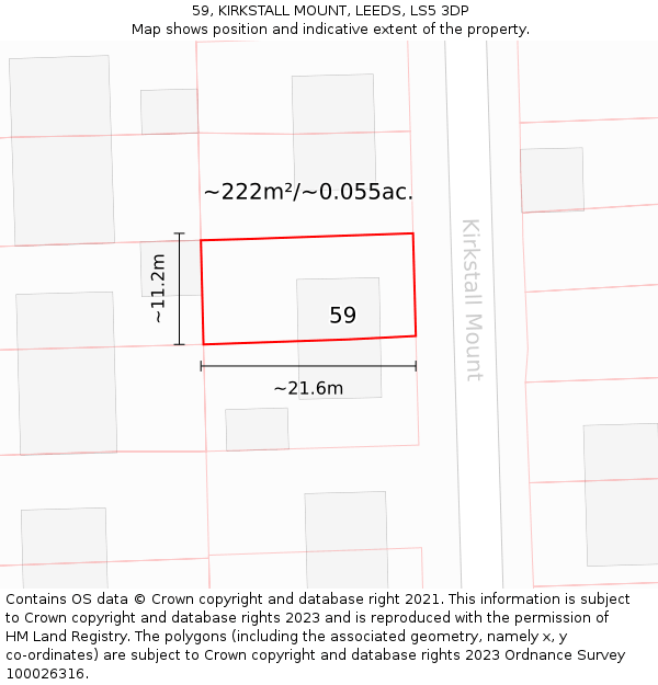 59, KIRKSTALL MOUNT, LEEDS, LS5 3DP: Plot and title map