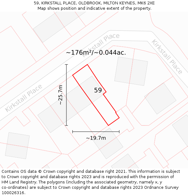 59, KIRKSTALL PLACE, OLDBROOK, MILTON KEYNES, MK6 2XE: Plot and title map