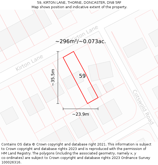 59, KIRTON LANE, THORNE, DONCASTER, DN8 5RF: Plot and title map
