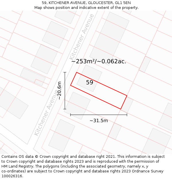 59, KITCHENER AVENUE, GLOUCESTER, GL1 5EN: Plot and title map