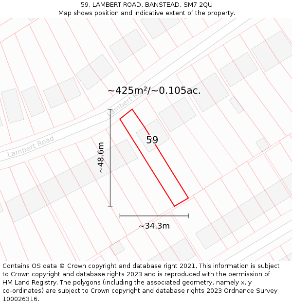 59, LAMBERT ROAD, BANSTEAD, SM7 2QU: Plot and title map