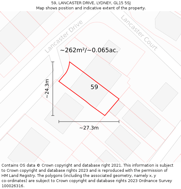 59, LANCASTER DRIVE, LYDNEY, GL15 5SJ: Plot and title map