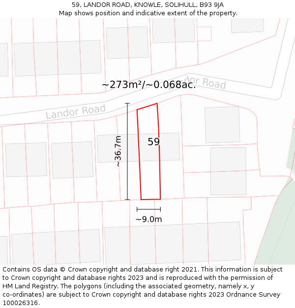 59, LANDOR ROAD, KNOWLE, SOLIHULL, B93 9JA: Plot and title map