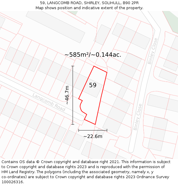 59, LANGCOMB ROAD, SHIRLEY, SOLIHULL, B90 2PR: Plot and title map