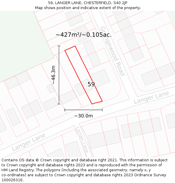 59, LANGER LANE, CHESTERFIELD, S40 2JP: Plot and title map