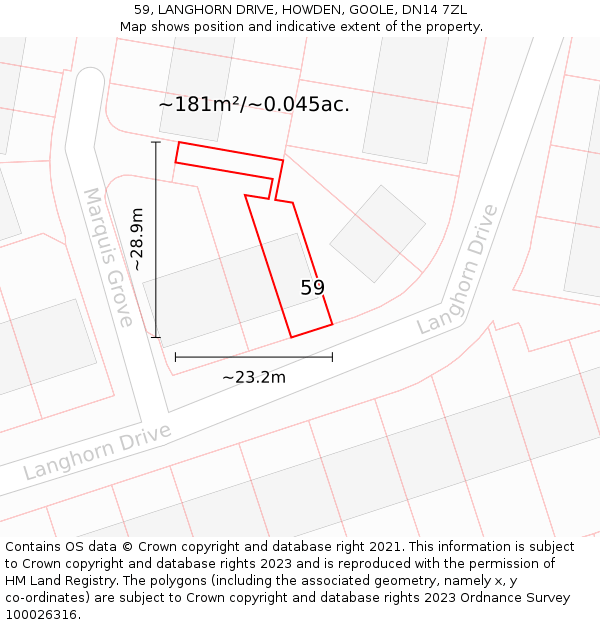 59, LANGHORN DRIVE, HOWDEN, GOOLE, DN14 7ZL: Plot and title map