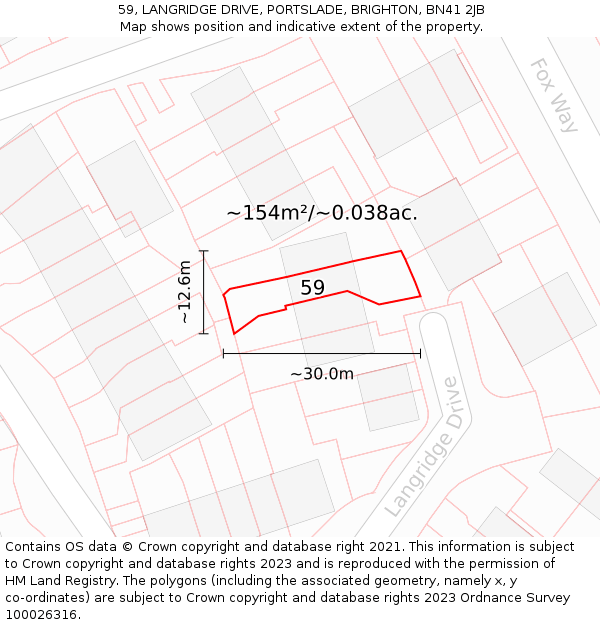 59, LANGRIDGE DRIVE, PORTSLADE, BRIGHTON, BN41 2JB: Plot and title map