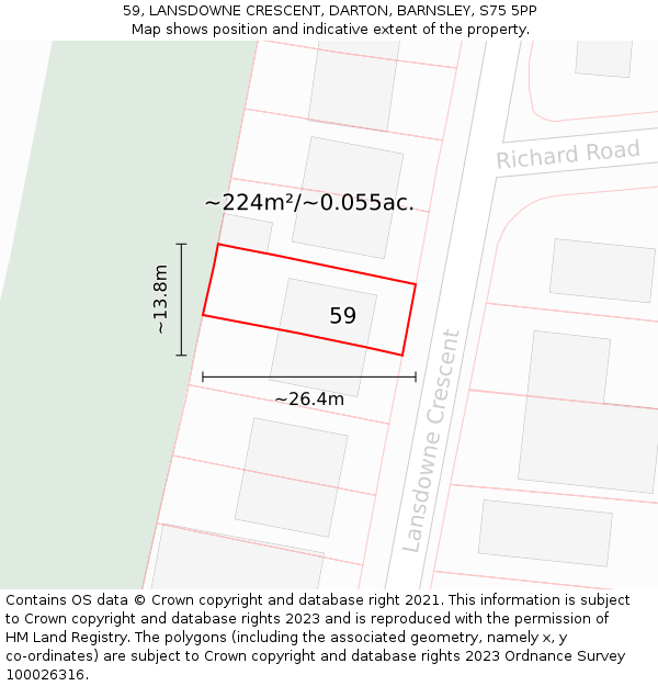 59, LANSDOWNE CRESCENT, DARTON, BARNSLEY, S75 5PP: Plot and title map