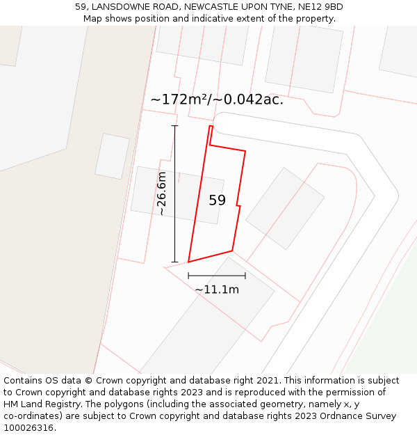 59, LANSDOWNE ROAD, NEWCASTLE UPON TYNE, NE12 9BD: Plot and title map