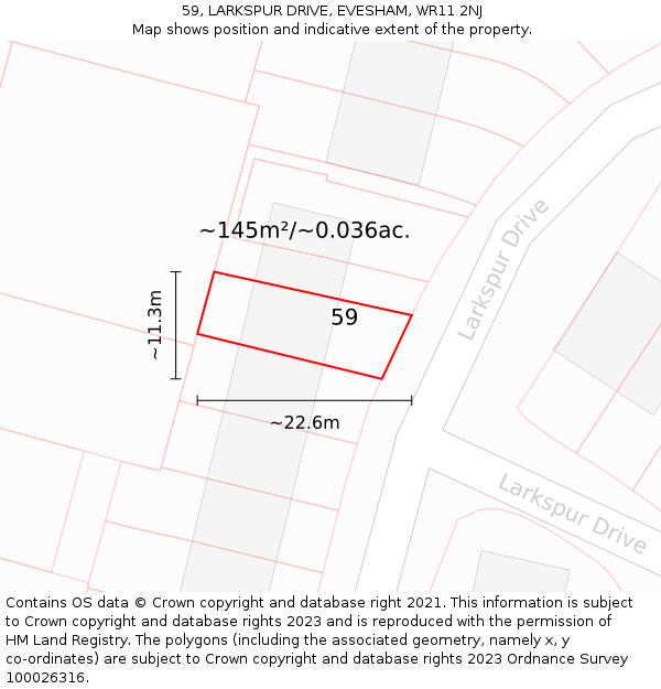 59, LARKSPUR DRIVE, EVESHAM, WR11 2NJ: Plot and title map