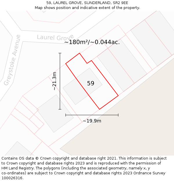 59, LAUREL GROVE, SUNDERLAND, SR2 9EE: Plot and title map
