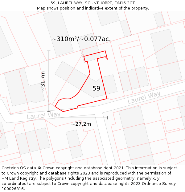 59, LAUREL WAY, SCUNTHORPE, DN16 3GT: Plot and title map