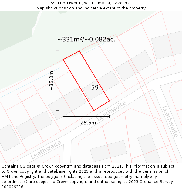 59, LEATHWAITE, WHITEHAVEN, CA28 7UG: Plot and title map