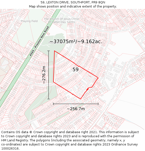 59, LEXTON DRIVE, SOUTHPORT, PR9 8QN: Plot and title map