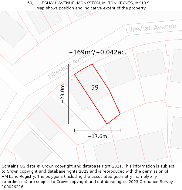 59, LILLESHALL AVENUE, MONKSTON, MILTON KEYNES, MK10 9HU: Plot and title map