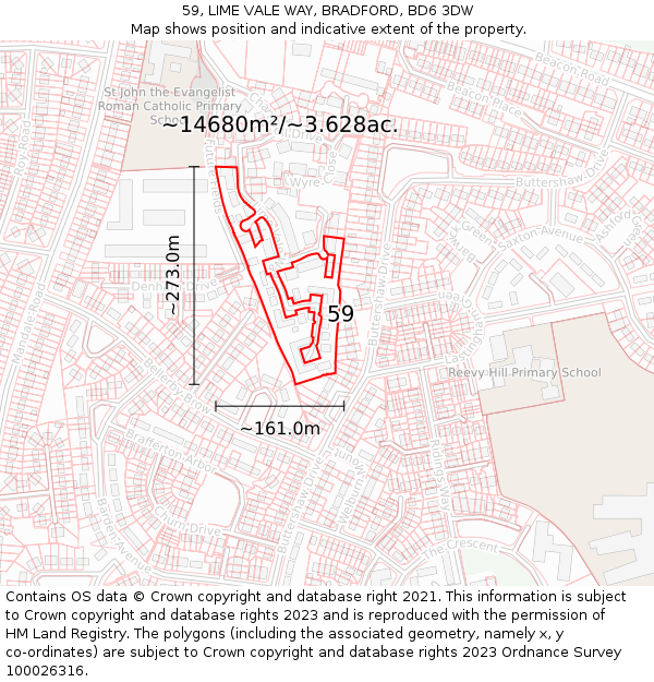 59, LIME VALE WAY, BRADFORD, BD6 3DW: Plot and title map