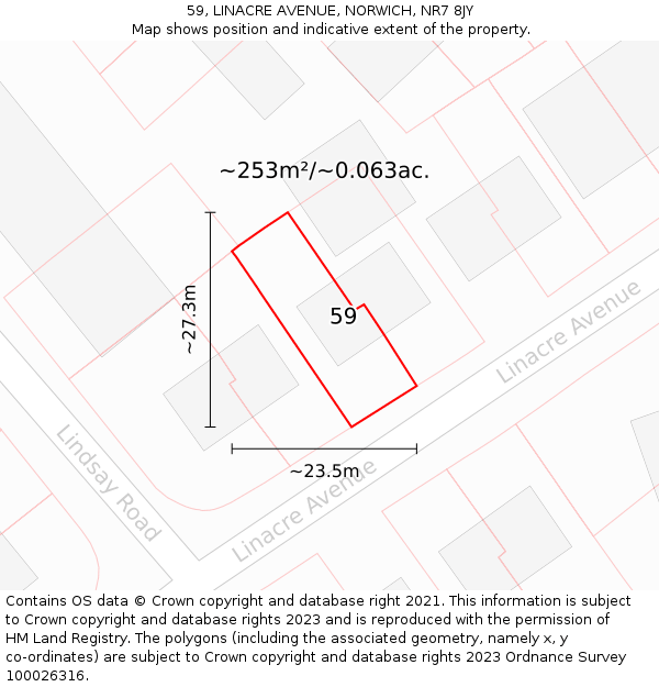 59, LINACRE AVENUE, NORWICH, NR7 8JY: Plot and title map
