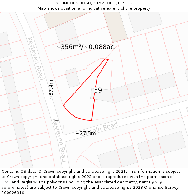 59, LINCOLN ROAD, STAMFORD, PE9 1SH: Plot and title map