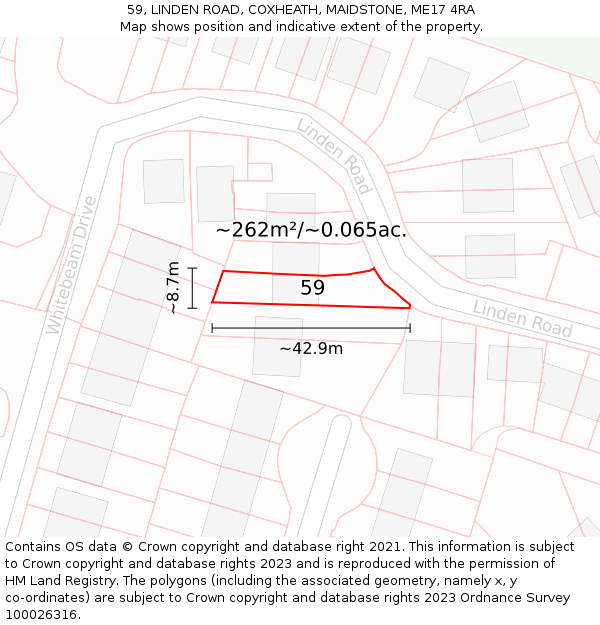 59, LINDEN ROAD, COXHEATH, MAIDSTONE, ME17 4RA: Plot and title map