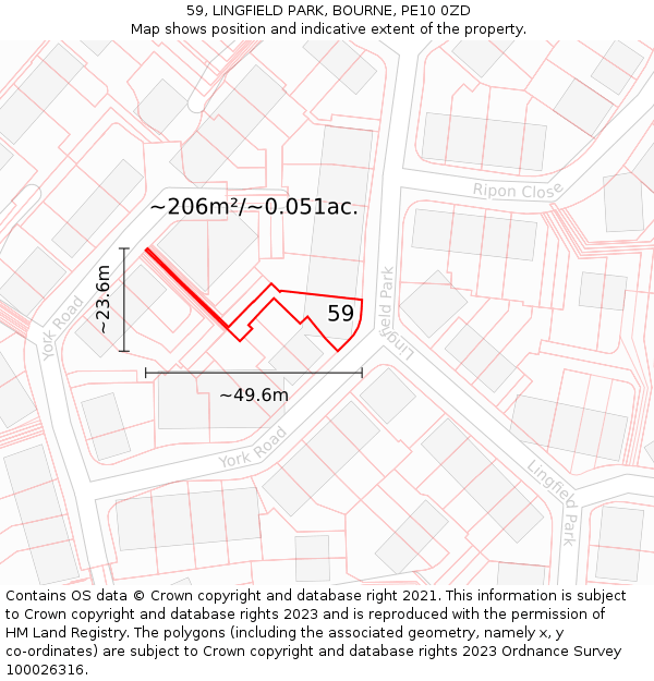 59, LINGFIELD PARK, BOURNE, PE10 0ZD: Plot and title map