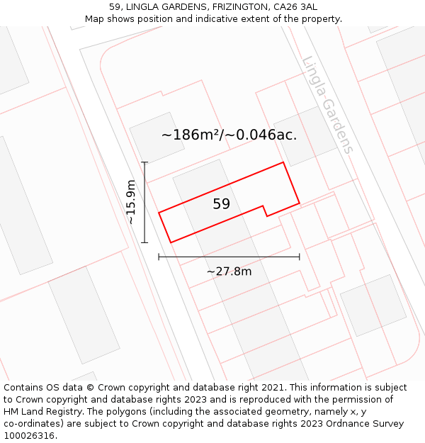 59, LINGLA GARDENS, FRIZINGTON, CA26 3AL: Plot and title map