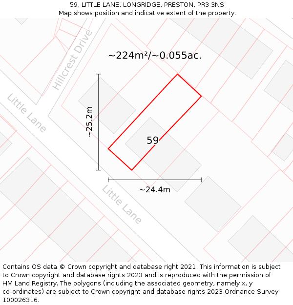 59, LITTLE LANE, LONGRIDGE, PRESTON, PR3 3NS: Plot and title map