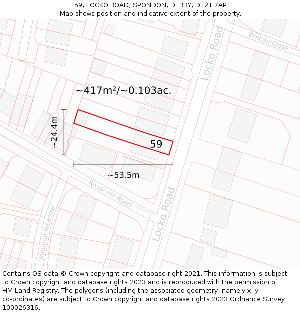 59, LOCKO ROAD, SPONDON, DERBY, DE21 7AP: Plot and title map