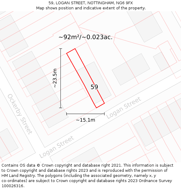 59, LOGAN STREET, NOTTINGHAM, NG6 9FX: Plot and title map