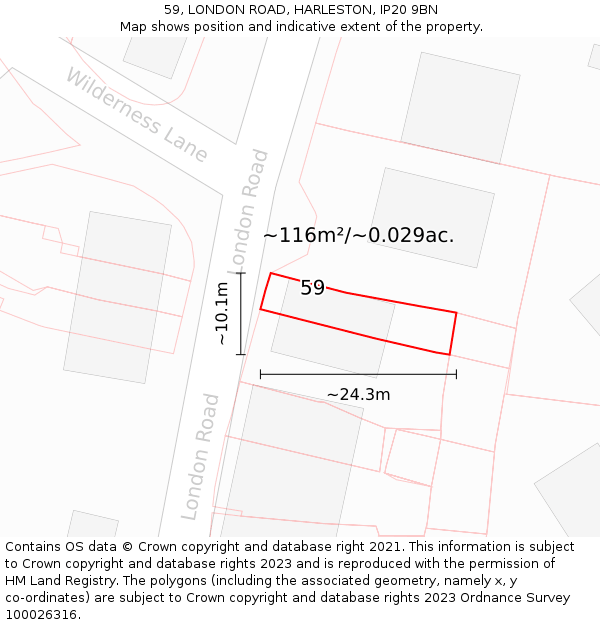 59, LONDON ROAD, HARLESTON, IP20 9BN: Plot and title map