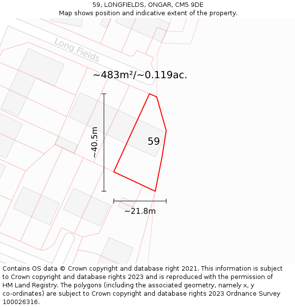 59, LONGFIELDS, ONGAR, CM5 9DE: Plot and title map