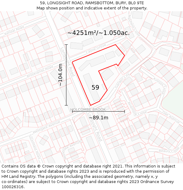 59, LONGSIGHT ROAD, RAMSBOTTOM, BURY, BL0 9TE: Plot and title map