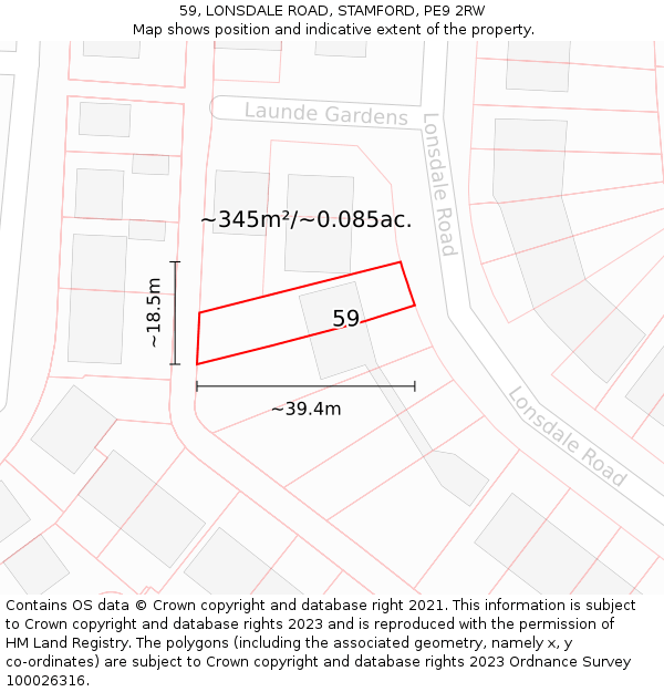59, LONSDALE ROAD, STAMFORD, PE9 2RW: Plot and title map
