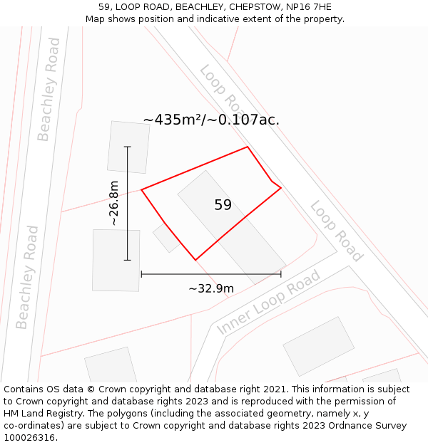 59, LOOP ROAD, BEACHLEY, CHEPSTOW, NP16 7HE: Plot and title map