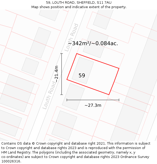 59, LOUTH ROAD, SHEFFIELD, S11 7AU: Plot and title map