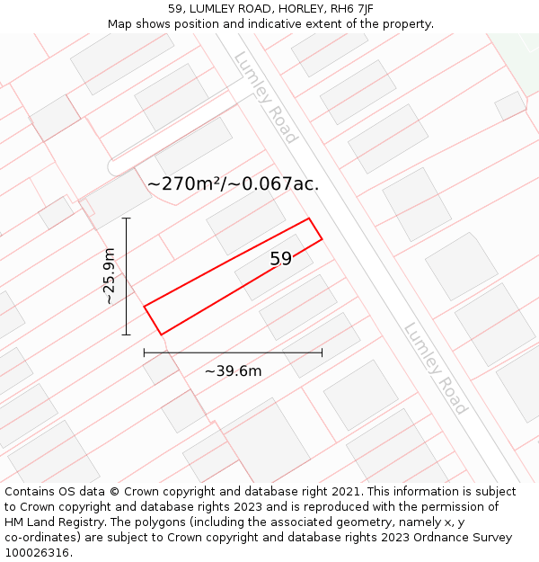 59, LUMLEY ROAD, HORLEY, RH6 7JF: Plot and title map