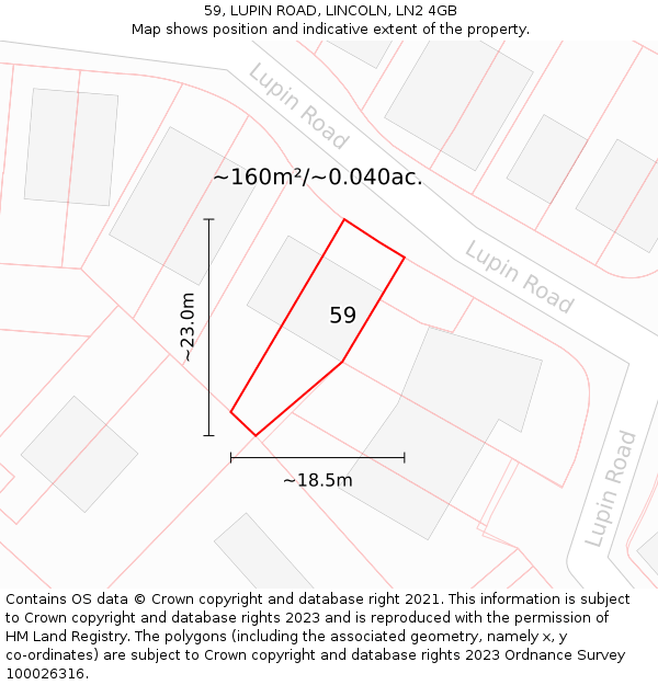 59, LUPIN ROAD, LINCOLN, LN2 4GB: Plot and title map