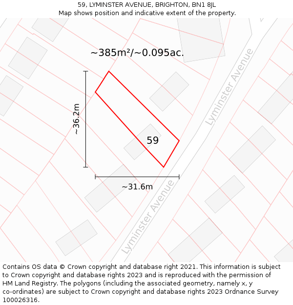 59, LYMINSTER AVENUE, BRIGHTON, BN1 8JL: Plot and title map